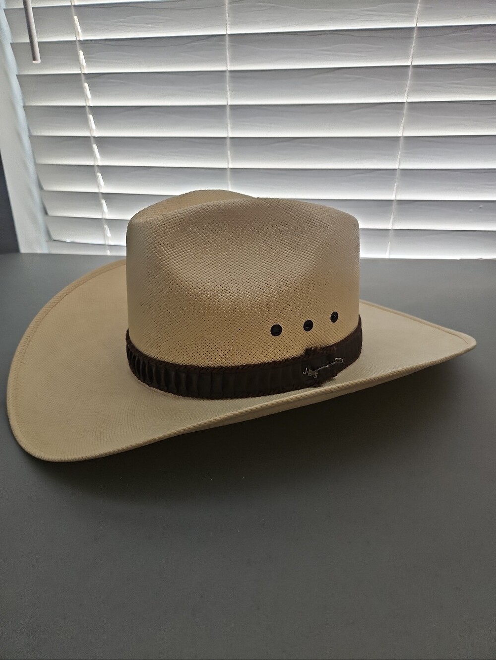 Vintage Stetson Ranch Oak 6X Shantung Straw Cowboy Hat Size 7 1/8 M JBS Pin